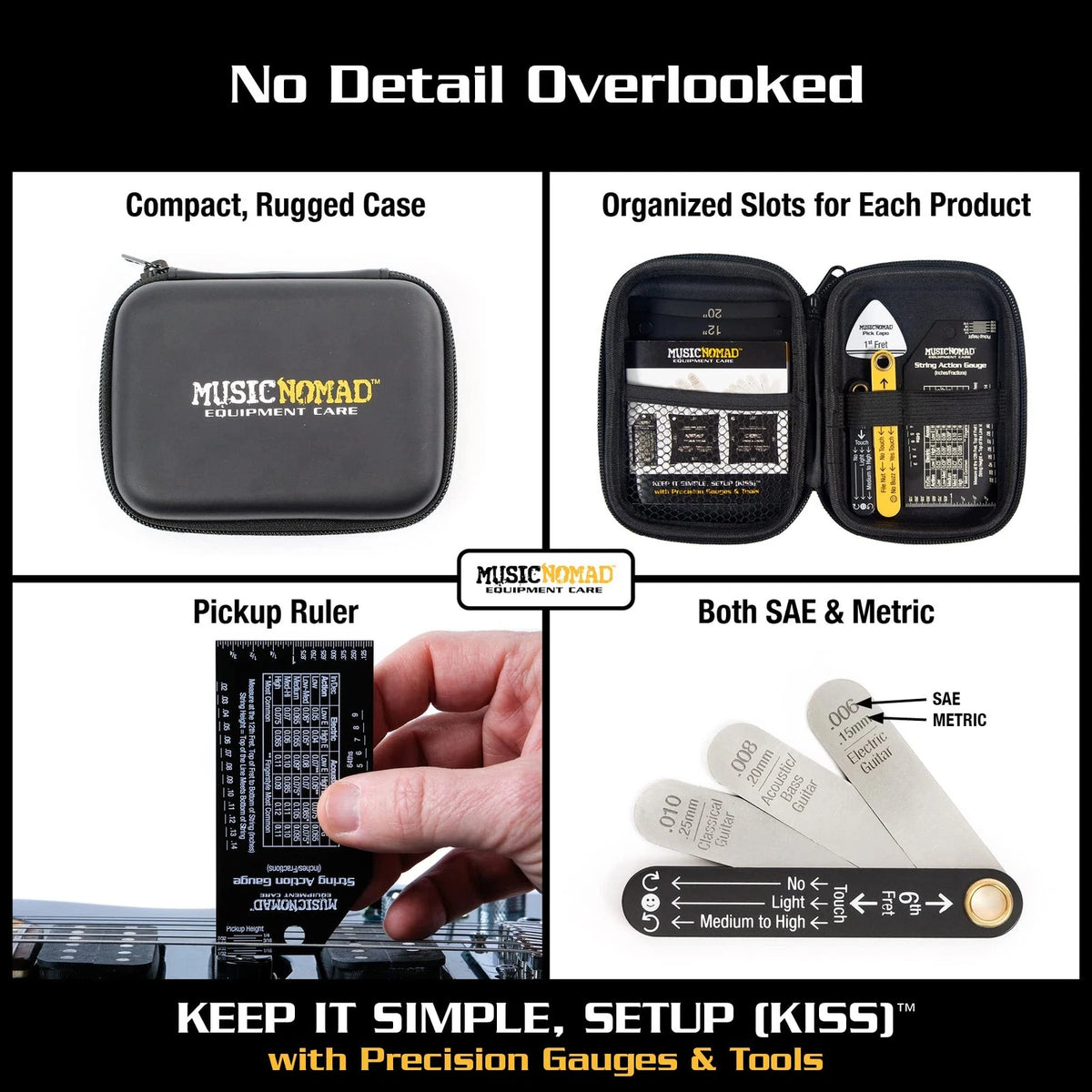 MusicNomad Precision 6 pc. Guitar Setup Gauge Tool Set - 5x6x2 inches, Black
