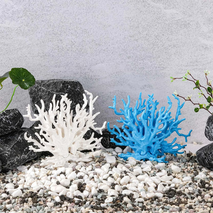 TkoYuHm 2 Pack Artificial Coral Reef Decor for Aquarium Blue and White