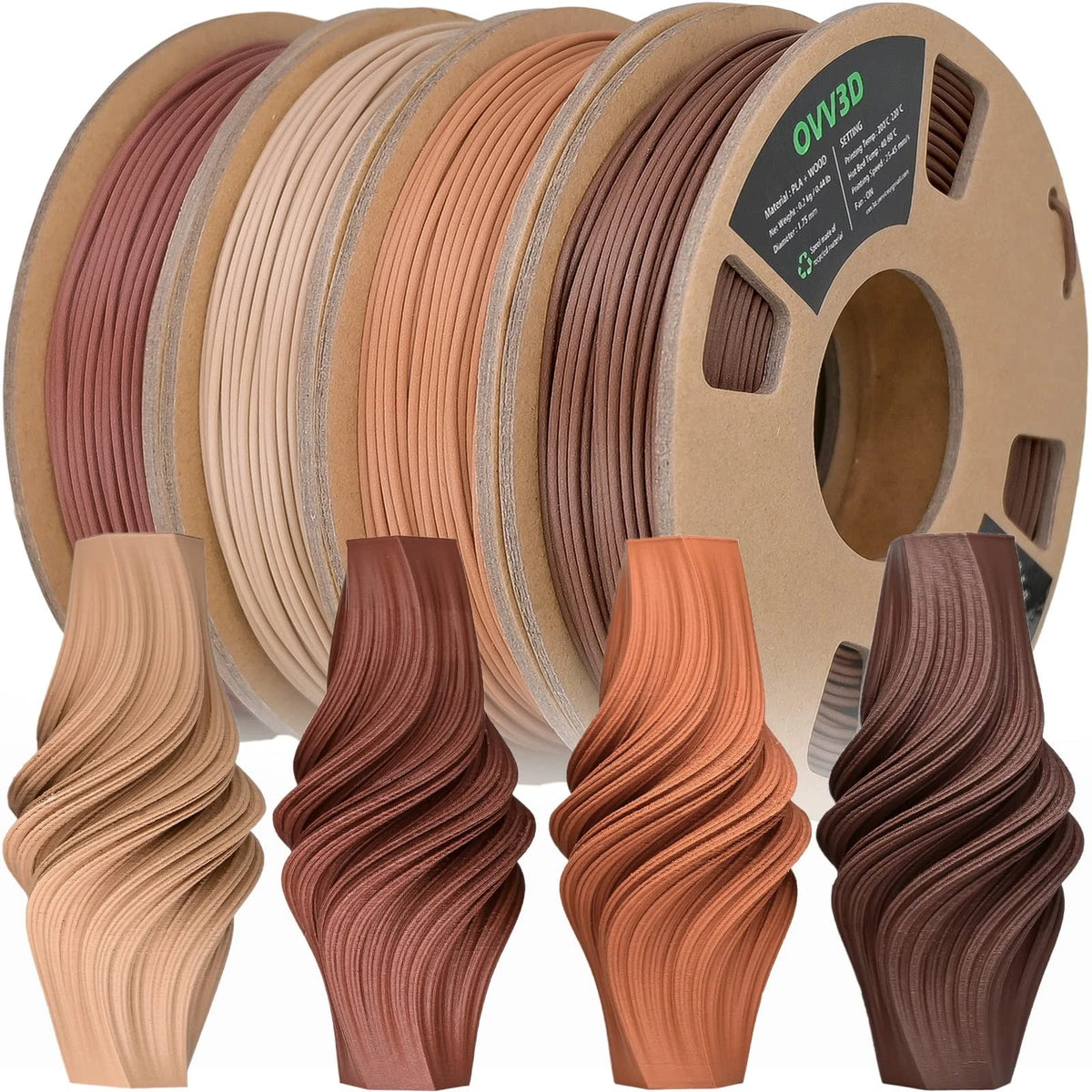 OVV3D Wood 3D Printer Filament Bundle, PLA 4 Pack Bundle