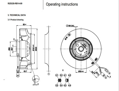 Ebmpapst R2D220-RB14-09 AC 400V 130W 0.22A 50/60Hz ??220MM 2450RPM Cooling Fan
