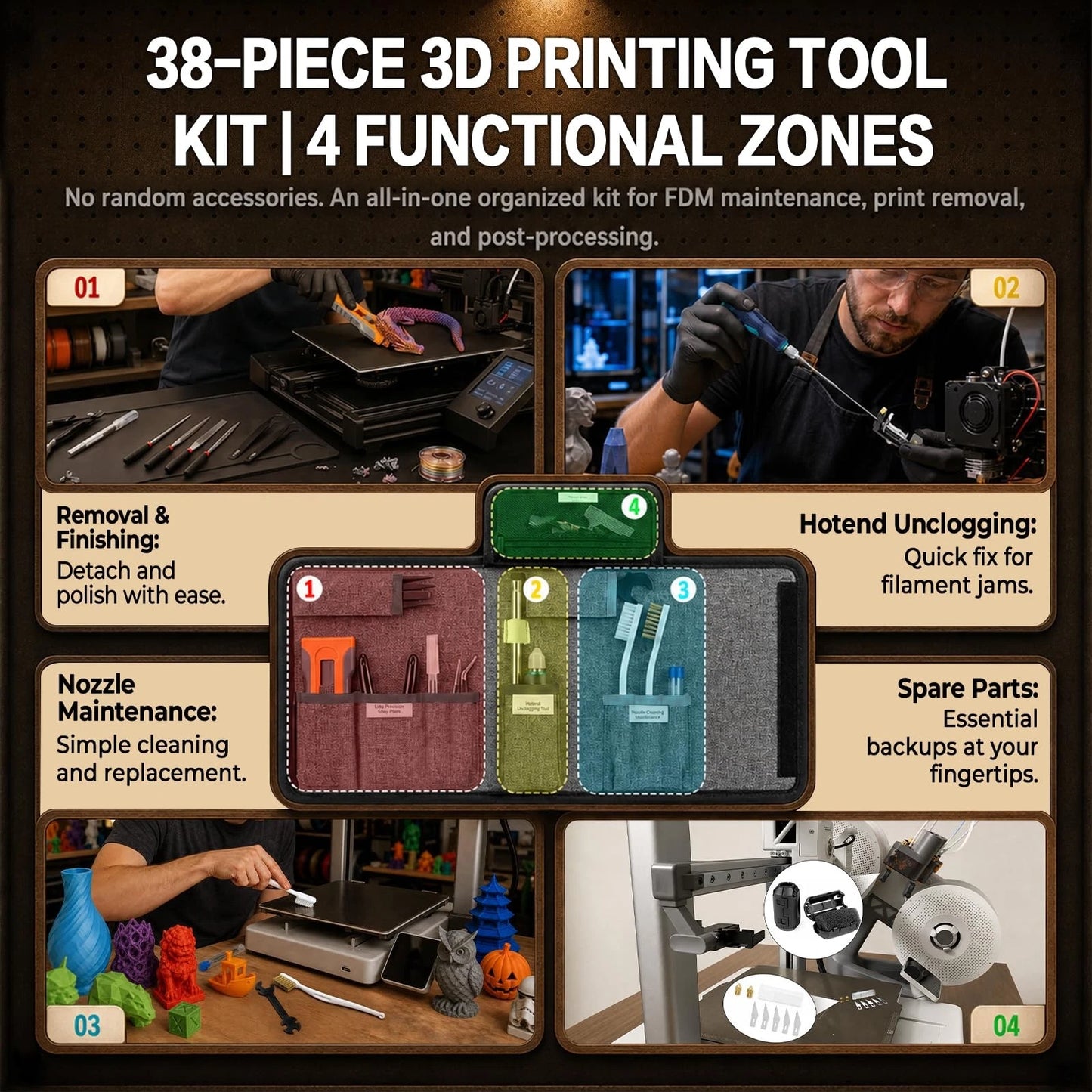CreatryLab 3D Printer Tools, 38-Piece Maintenance Kit,