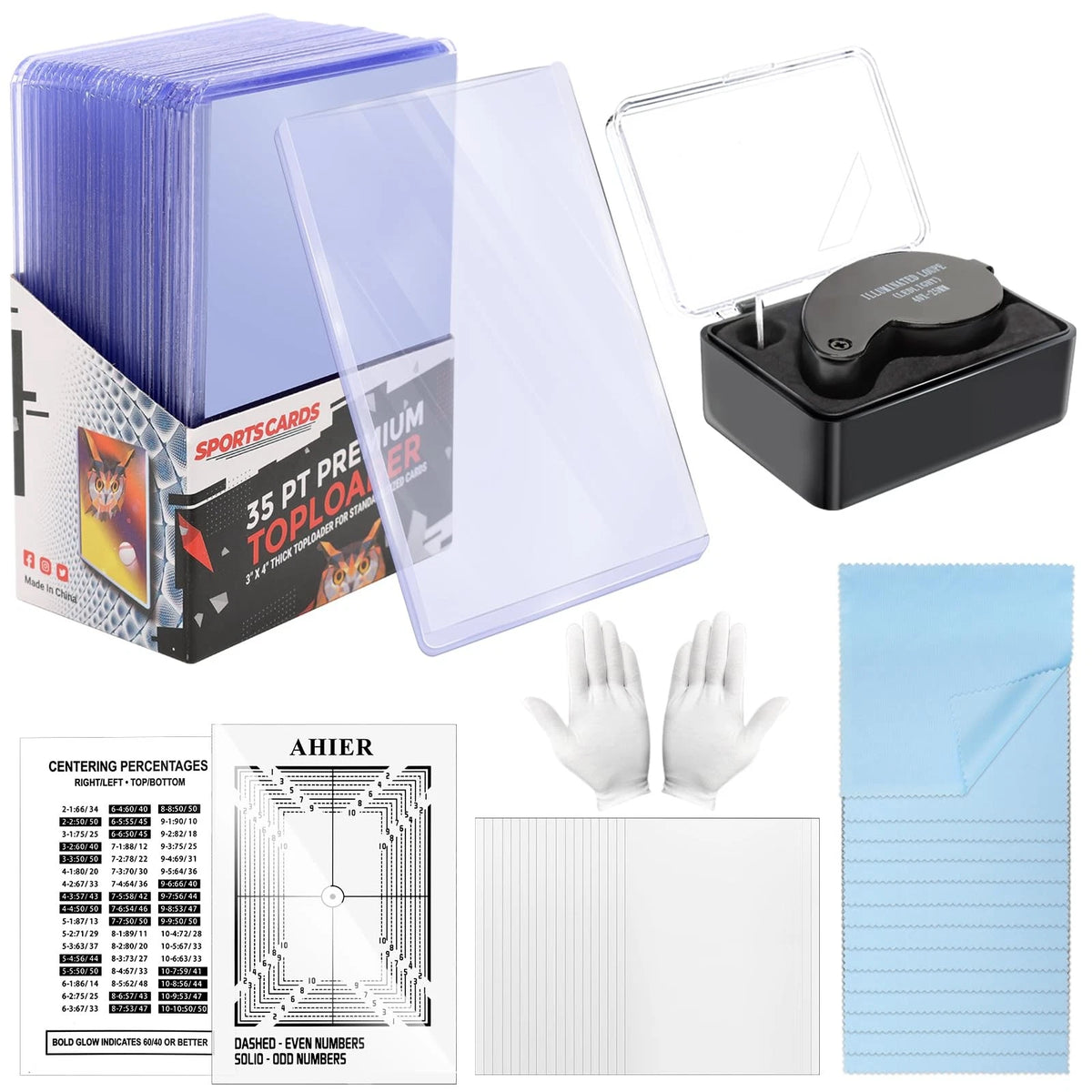 AHIER 139PCS Card Grading Kit, Centering 2.5 x 3.5 inches, blue,white