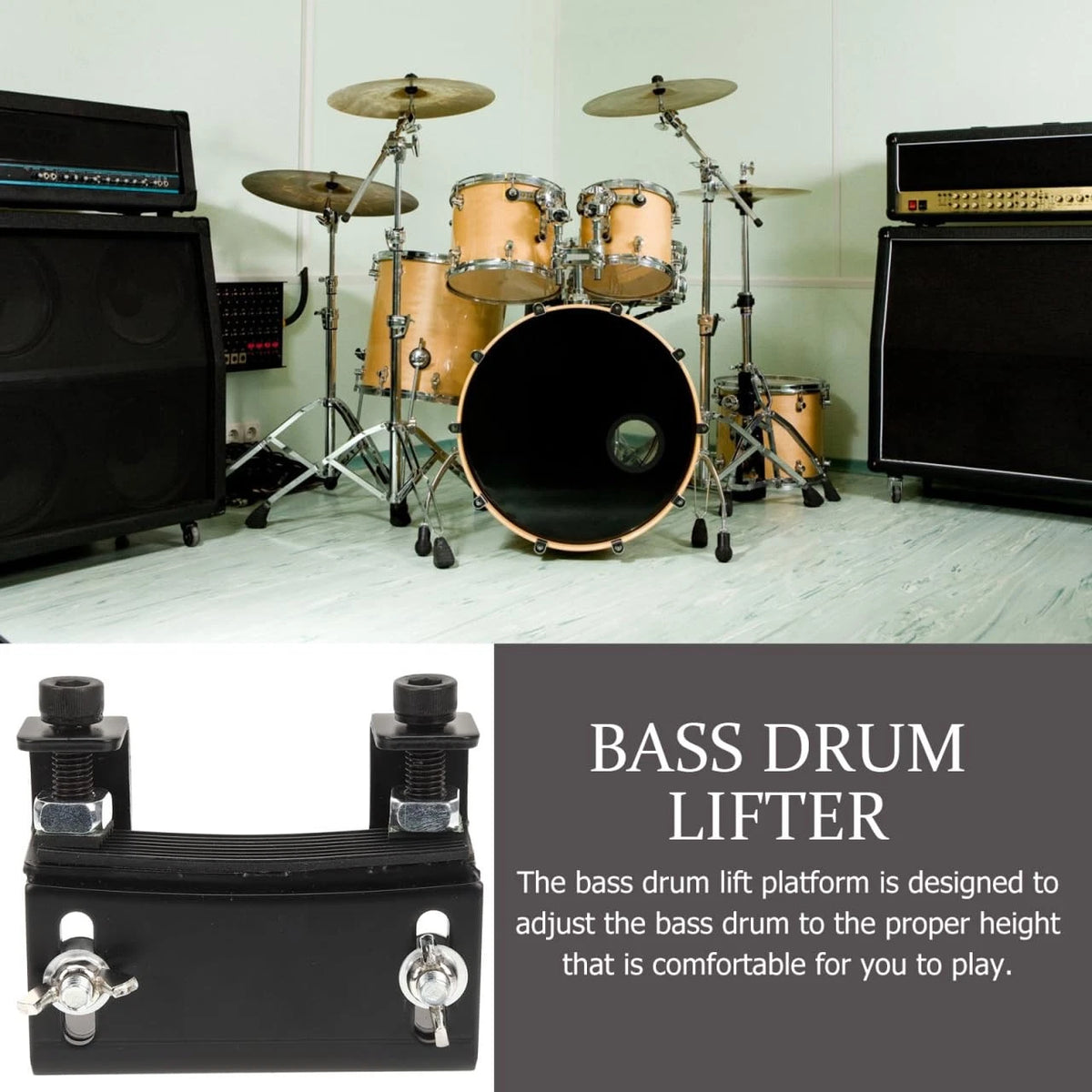 Metal Low Drum Booster - Adjustable Bass Lift for 11x9.5cm, Black