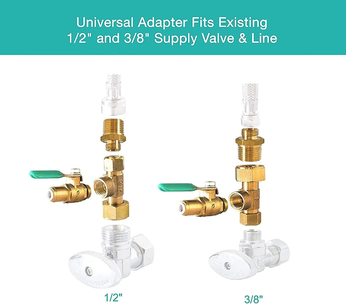 Metpure Ice Maker Fridge Install Kit - 3/8" Valve & Supply Line, brass, white