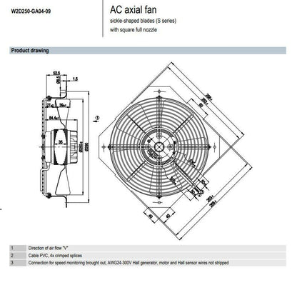 1Pcs Ebmpapst W2D250-GA04-09 Axial Fan 400VAC 190W 3050RPM Siemens Inverter Fan