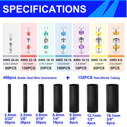 532PCS Heat Shrink Solder Seal Wire Connectors Kit with Mini Gun,
