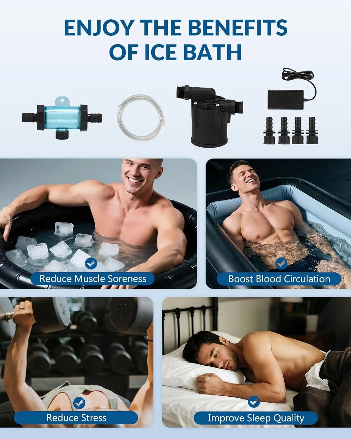 BAOSHISHAN Ice Bath Accessories Kit, Cold Plunge Kit with 317GPH Black