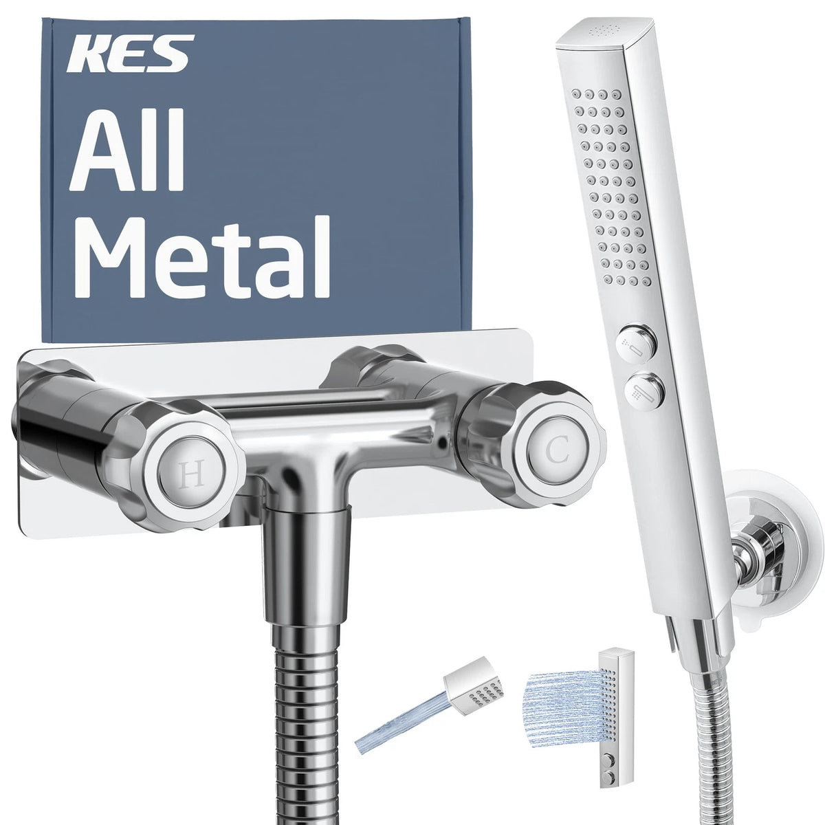 All Metal RV Shower Faucet with Hose and 2 Function Showerhead, KES No Chrome