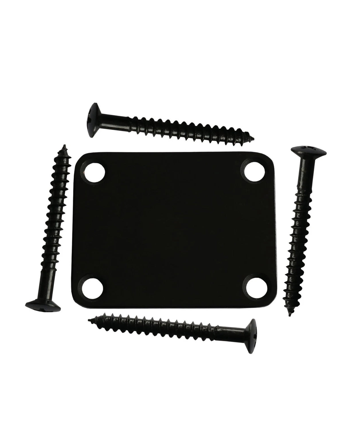 Metallor Guitar Neck Plate Standard 4 Holes with Screws 64mm x 51mm Black