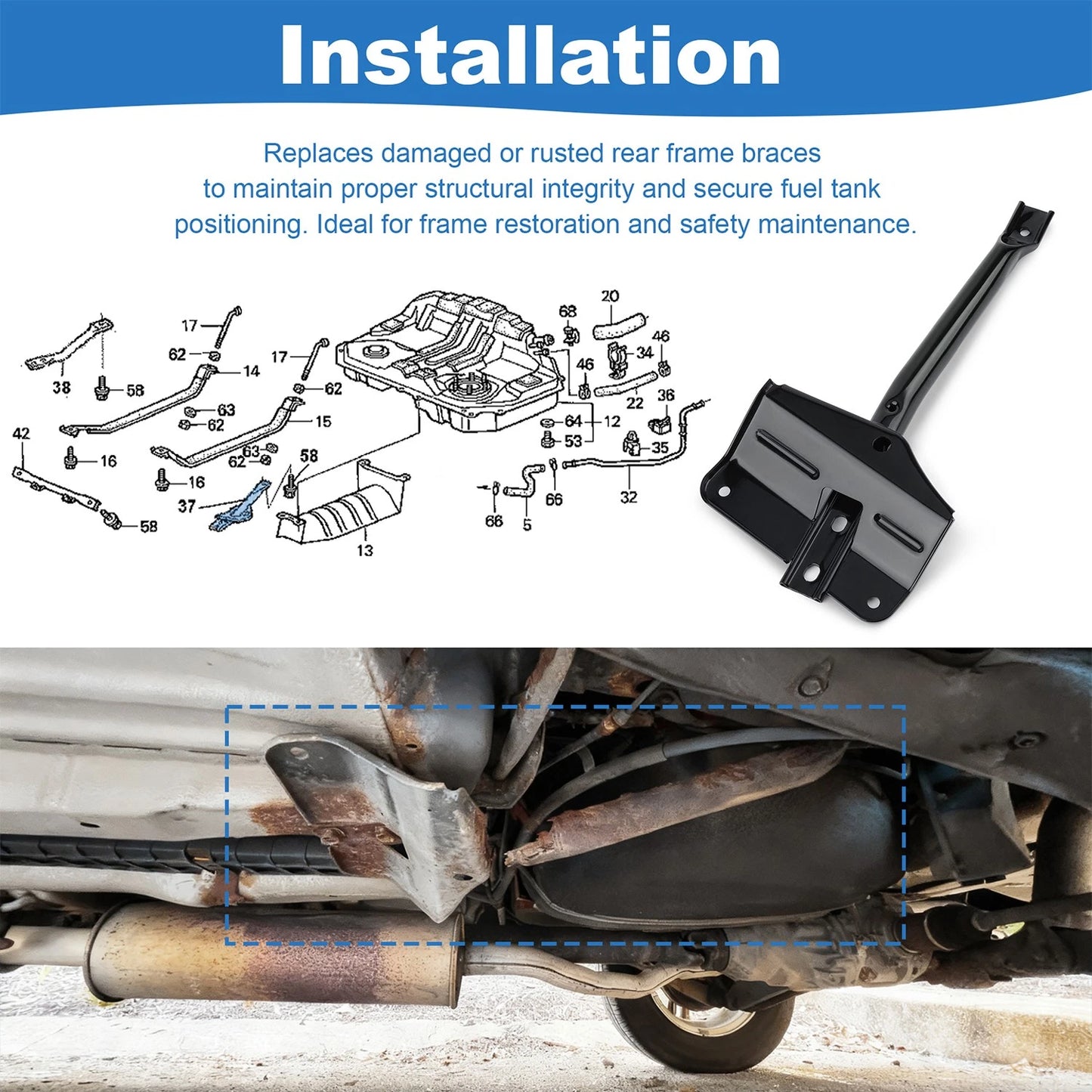 Driver Side Frame Rear Brace 74600-S10-A01 Compatible with Honda CR-V 1998-2001