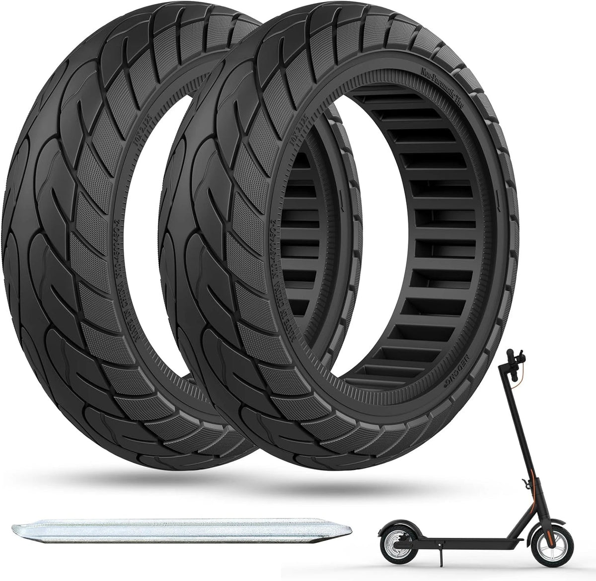 10x2.125 Scooter Tire, 10 inch Solid Rubber Tires Tubeless Front or 2 black