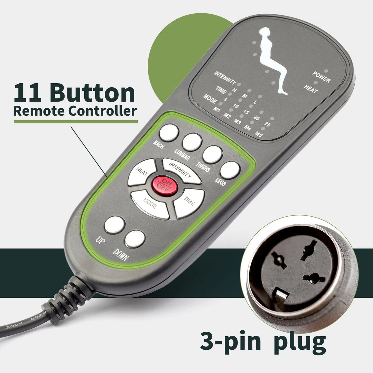 ALLCSM 3 Pin Replacement Massage Function Remote Handset 3 Pin, Black