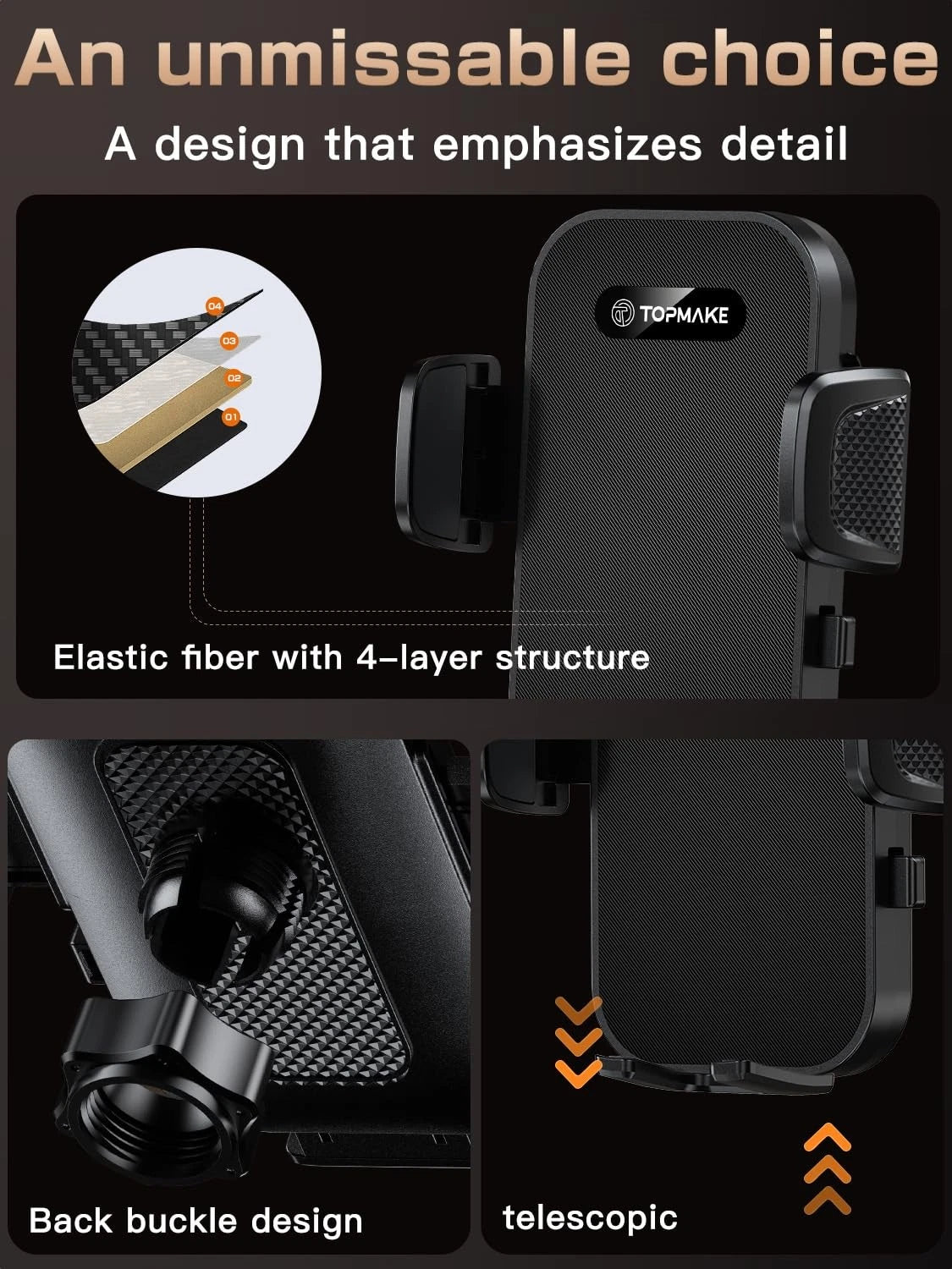 Topmake Car Phone Holder Mount,【2025 Upgrade】 3-in-1 Cell black