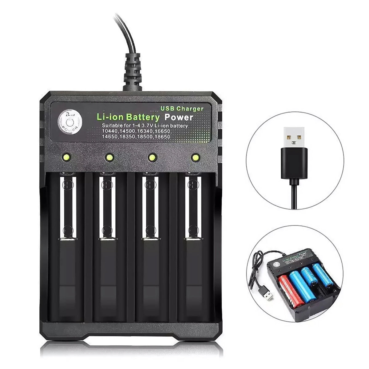 4-Slots USB Battery Charger Fits For Rechargeable Lithium Li-ion Batteries 3.7V