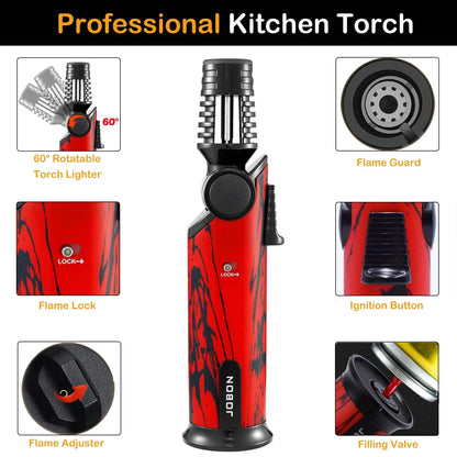 DOUBFIVSY Butane Torch Lighter, 60° Rotatable Refillable Kitchen Cooking Red