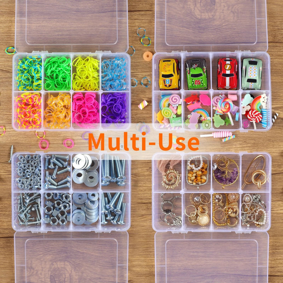 QUEFE 2 Pack 8 Grids Bead Organizers and Storage, Plastic 2pcs, clear
