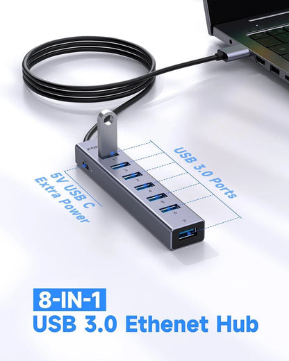 FORIDA USB to Hub Long Cable, 8 Ports 3.0 Adapter with 7 47IN