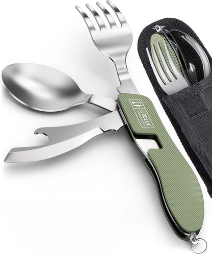 Orblue 4-in-1 Camping Eating Utensils, 2-Pack - Portable 2-PACK Olive Green