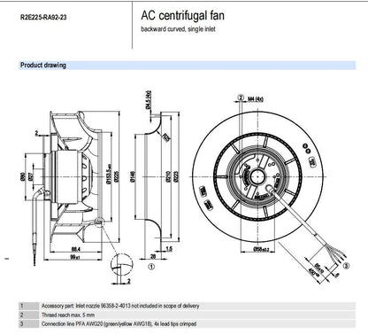 Ebmpapst R2E225-RA92-23 R2E225-RA92-23/L02  Centrifugal Fan 230V 225*99mm