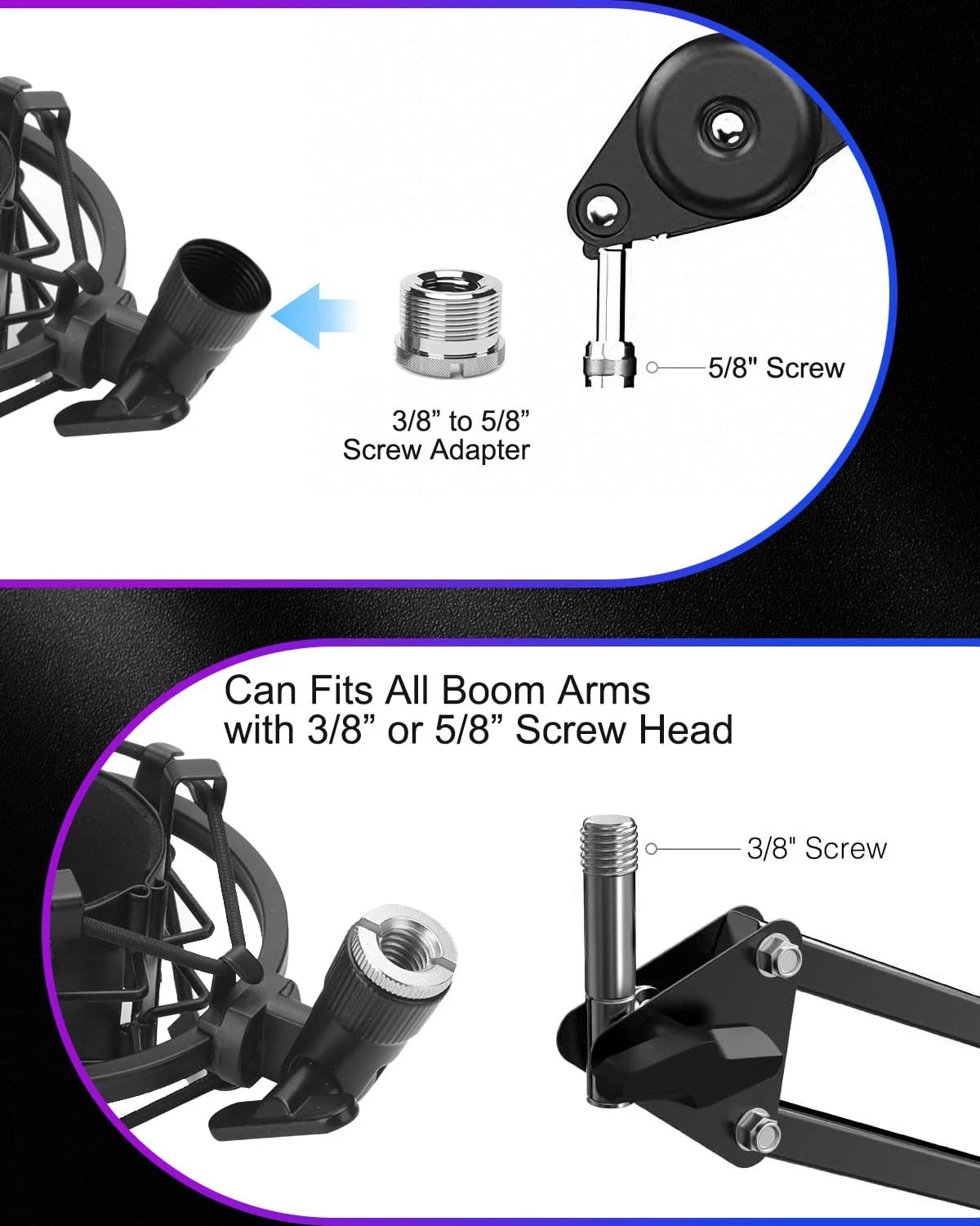 Boseen Universal Microphone Shock Mount, Mic Clip Holder for Diameter Black