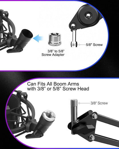 Boseen Universal Microphone Shock Mount, Mic Clip Holder for Diameter Black