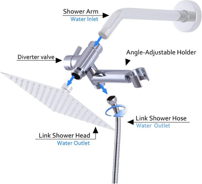 Solid Metal Shower Arm Diverter with Handshower Mount for Hand Held Chrome