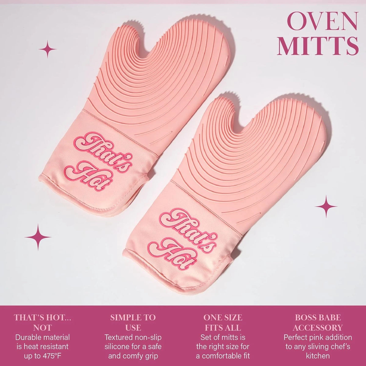 Paris Hilton Oven Mitt Set with Iconic That's HOT Design, Heat Resistant Pink