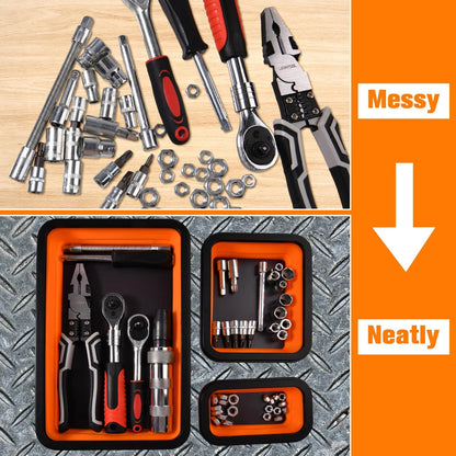 LEONTOOL Collapsible Magnetic Parts Tray Set of 3 Sizes - Foldable Silicone...
