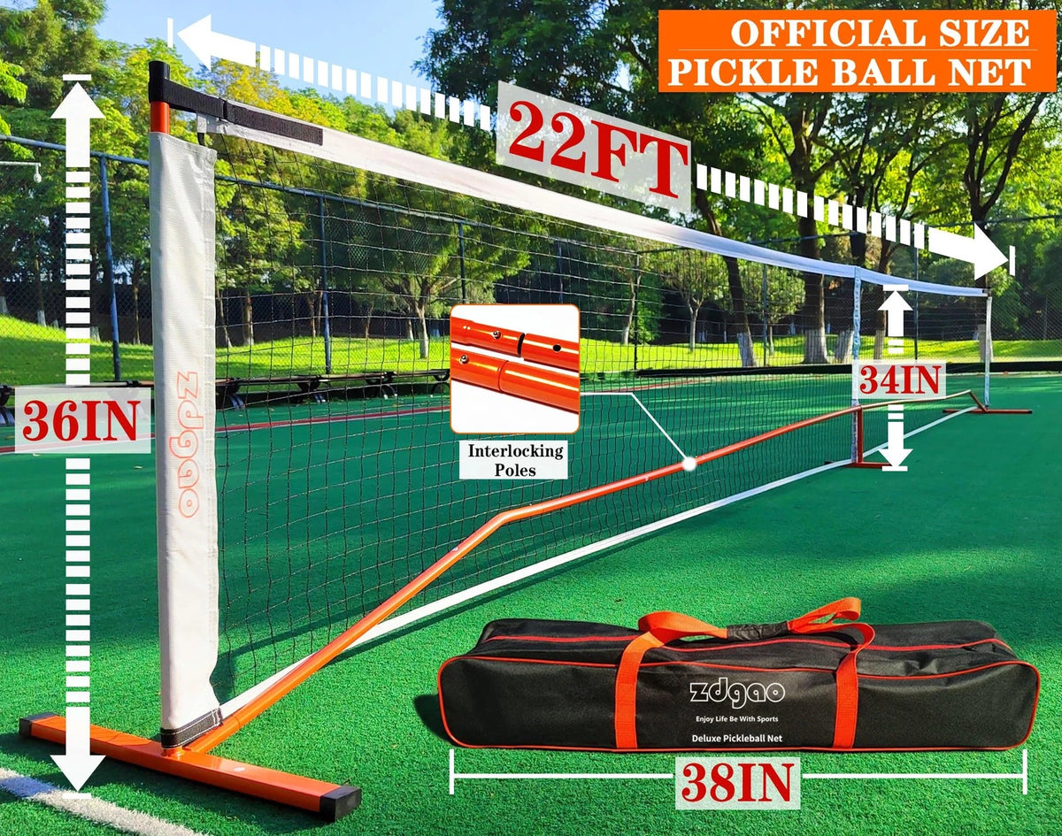 Zdgao Portable Pickleball Net Set with Paddles 22ft x 36in x 34", Orange