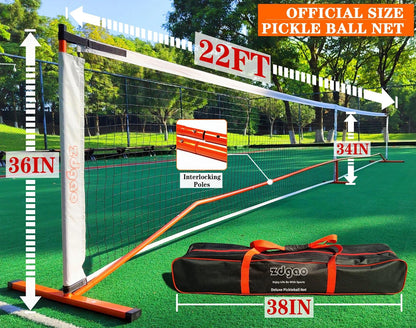Zdgao Portable Pickleball Net Set with Paddles 22ft x 36in x 34", Orange