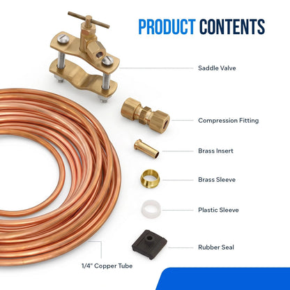 HIGHCRAFT Ice Maker Kit with Self Piercing Saddle Valve Copper 1/4" x 25'