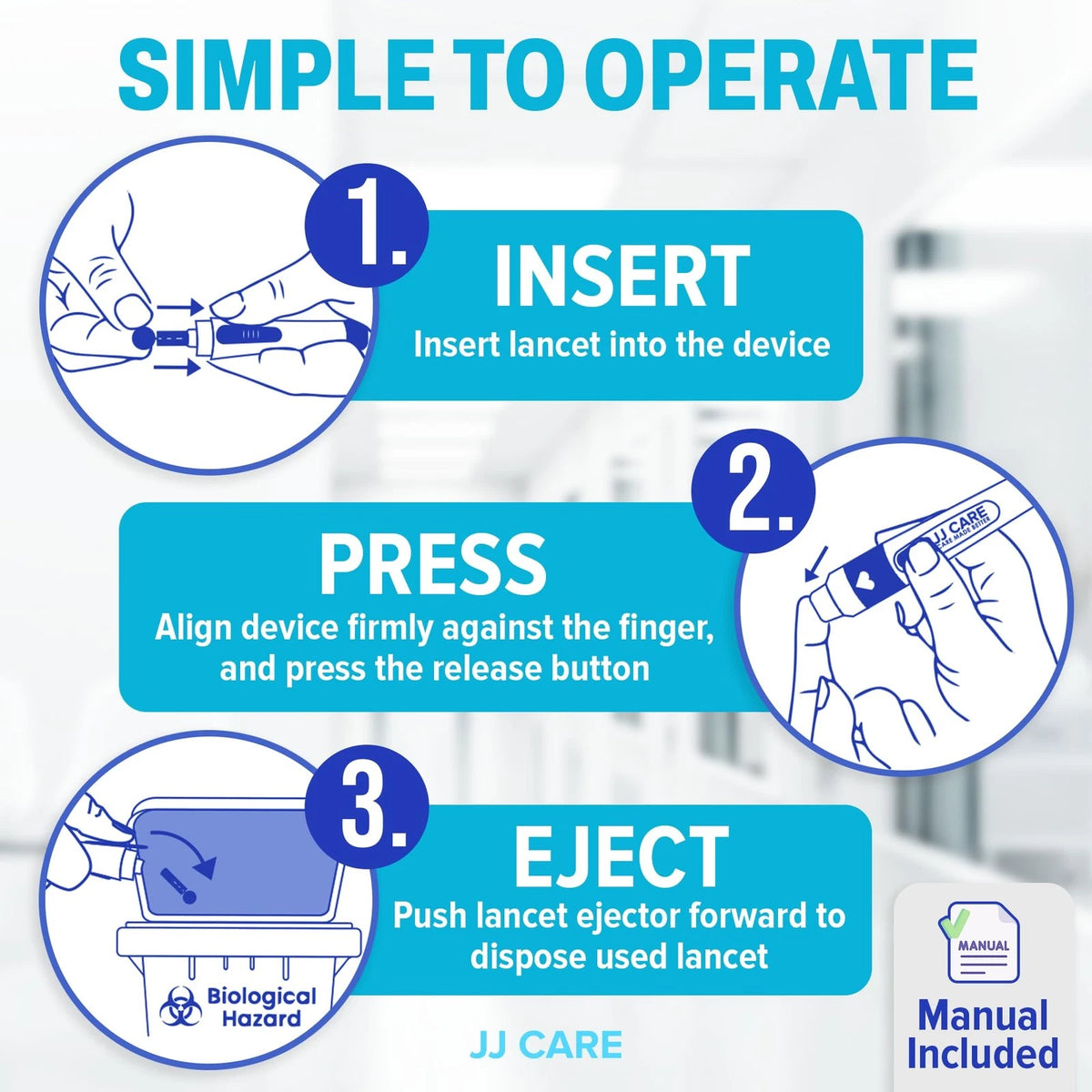 JJ CARE Lancing Device, Lancet Pen with 10 Adjustable Depth White and Blue
