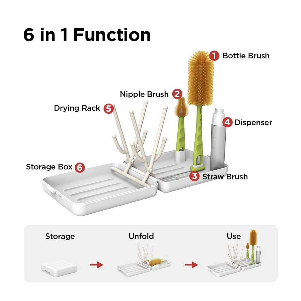 YOTIME Travel Bottle Brush, Cleaner Kit with Foldable White