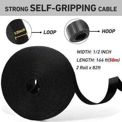 164ft x 1/2 inch Reusable Fastening Cable Ties, 1/2inch x 164ft, Black