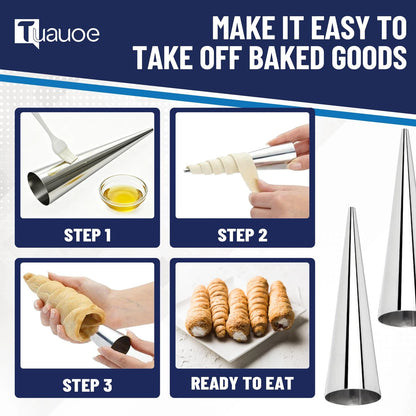 Tuauoe Cream Horn Molds for Baking, 20pcs silver-27pcs-4.72inch, silver-27pcs