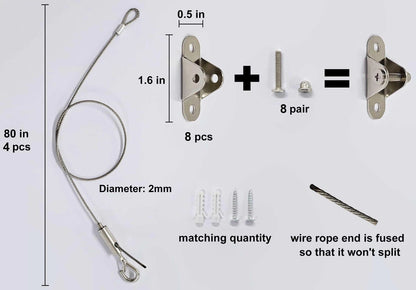 4 Sets Adjustable Hanging Wire Kit, Stainless 80in-4sets, Steel