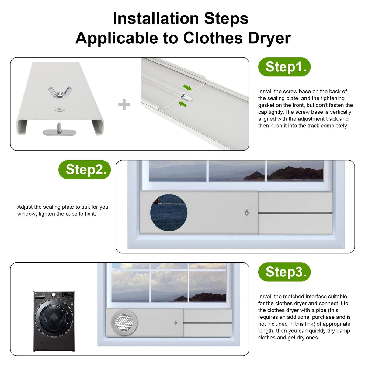 Dryer Vent Window Kit, Kit for Max 63" Grey