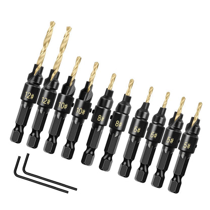 12-Piece Countersink Drill Bit Set One-Step Drill & Countersink, 1/4" Hex Shank