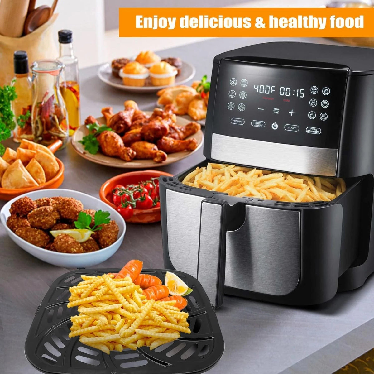 GWY Air Fryer Replacement Tray for 9.8''x9.8'' Pan For Gourmia 8 QT, Black