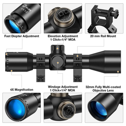 CVLIFE 4x32 Compact Rifle Scope Crosshair Optics Hunting 20mm, Clear