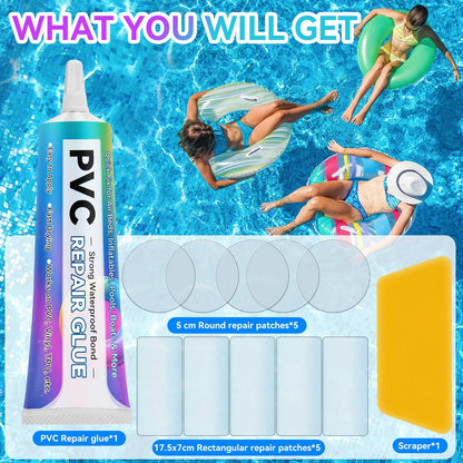 Kallteren Air Mattress Patch Kit, Waterproof Pool Repair Kit for Clear