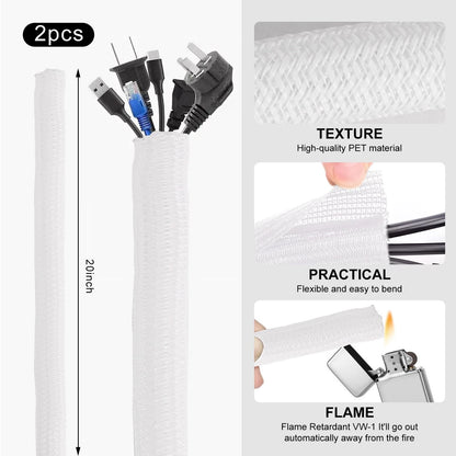 AOOTOOSPORT 137PCS Cable Management Kit 4 Sleeve Split 5 inches, White