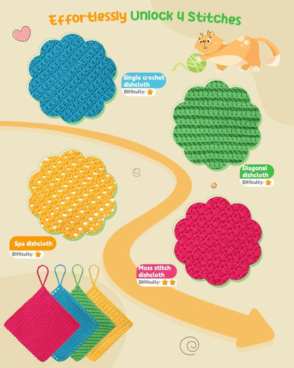 Katech Crochet Kit for Beginners, Dishcloth Small to Medium, Colorful