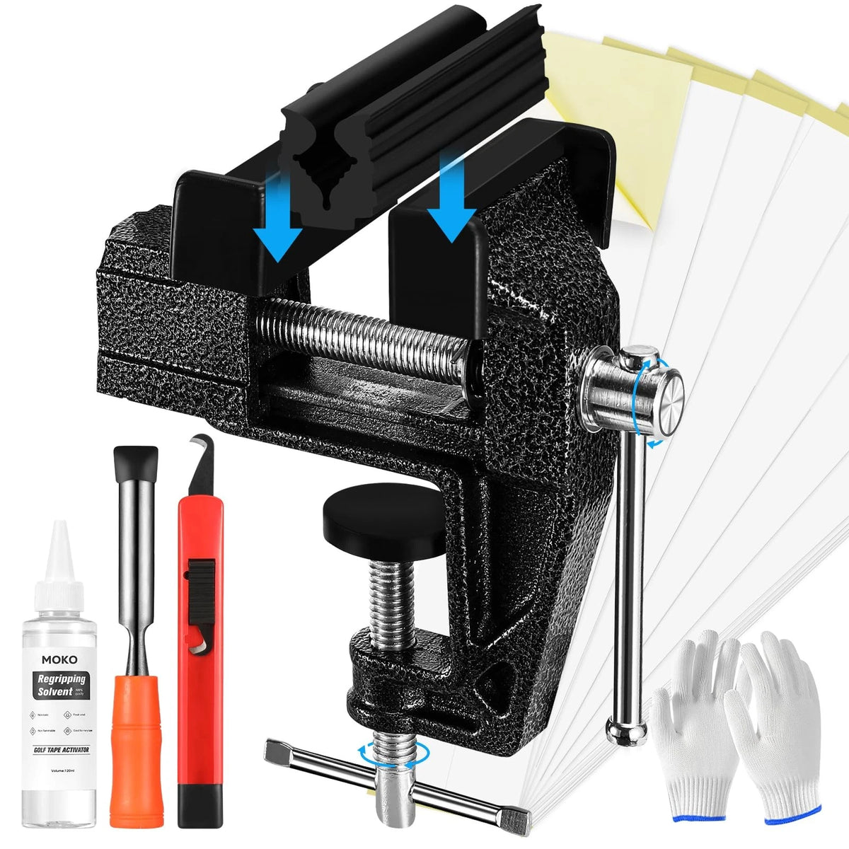 MoKo Golf Grip Kit, Club Regripping Kit with Bench Vise and Tapes Black
