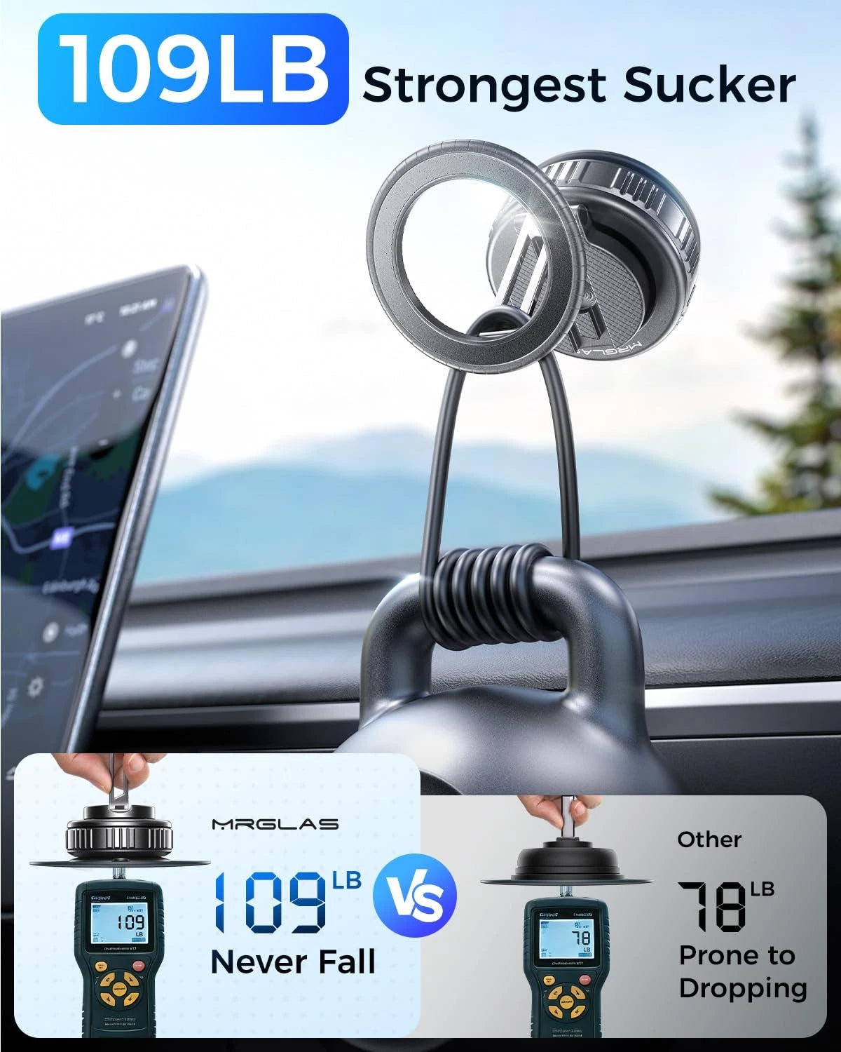 MRGLAS 2026 Upgraded 360° Rotation Vacuum Magnetic Phone Holder Black