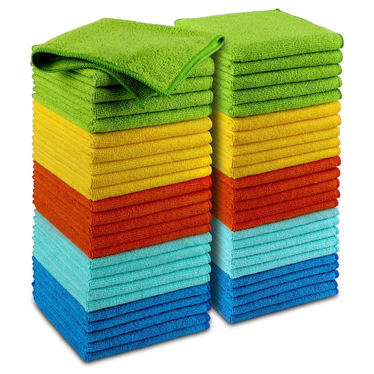 AIDEA Microfiber Cleaning Cloth-50PK, 50PK, Yellow Blue Green