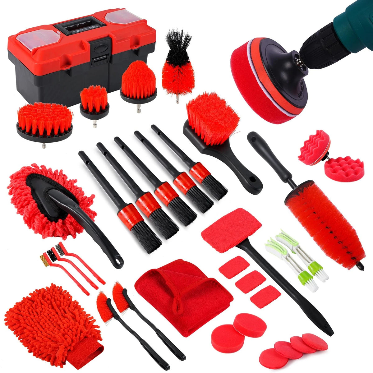MIANYINGR 35Pcs Car Detailing Kit, Cleaning Kit and B：35PCS-R, Red