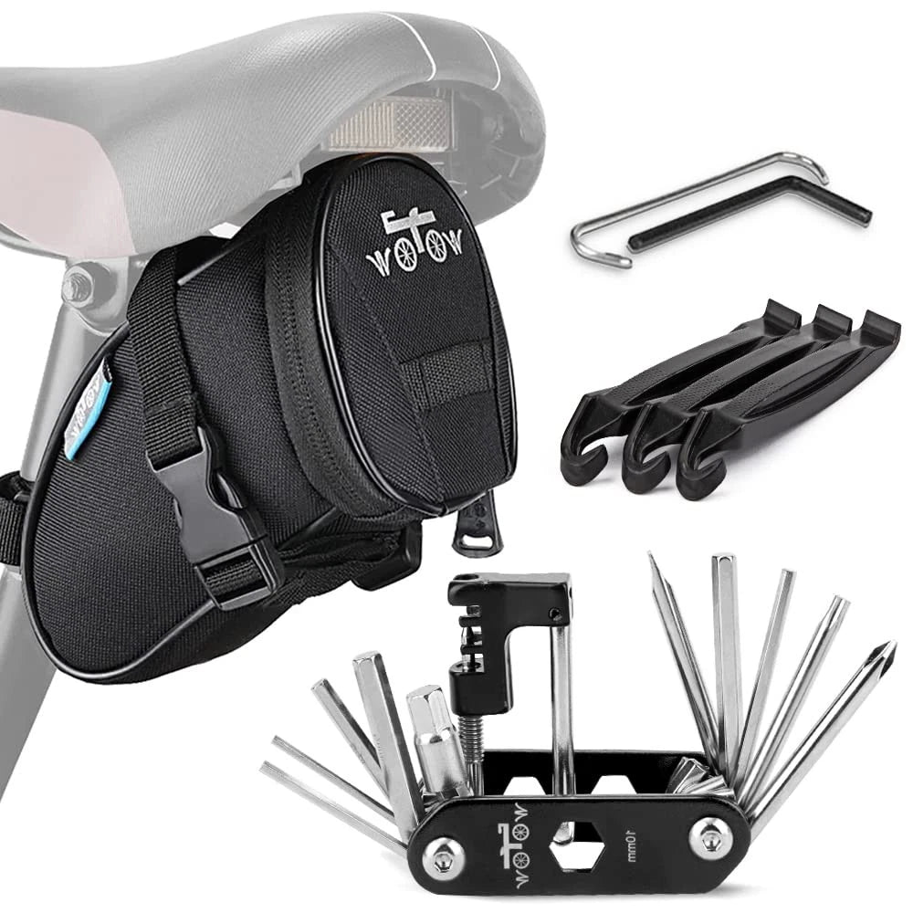 WOTOW Bike Repair Tool Kit & Saddle Bag, 14 in 14 1 Multitool (Black)