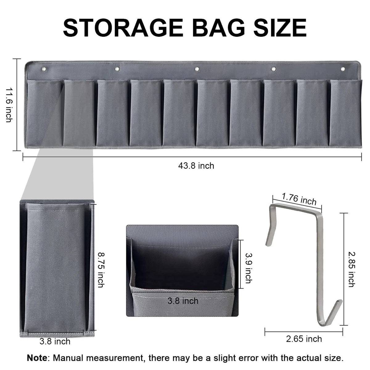 RVZONE RV Shoe Pockets 10 Heavy Hanging Bedside Storage Medium, Grey