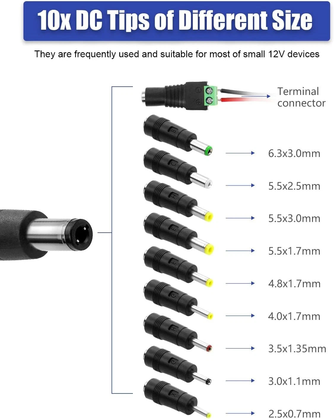 12V 5A Power Supply - Universal AC 100-240V to DC Adapter with Black